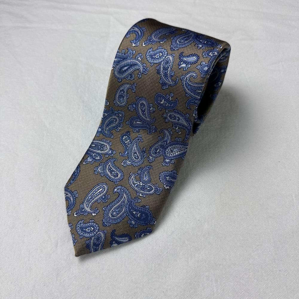 NWT Jos A Banks Paisley Men Beige‎ Blue 100% Silk Elegant Business Casual